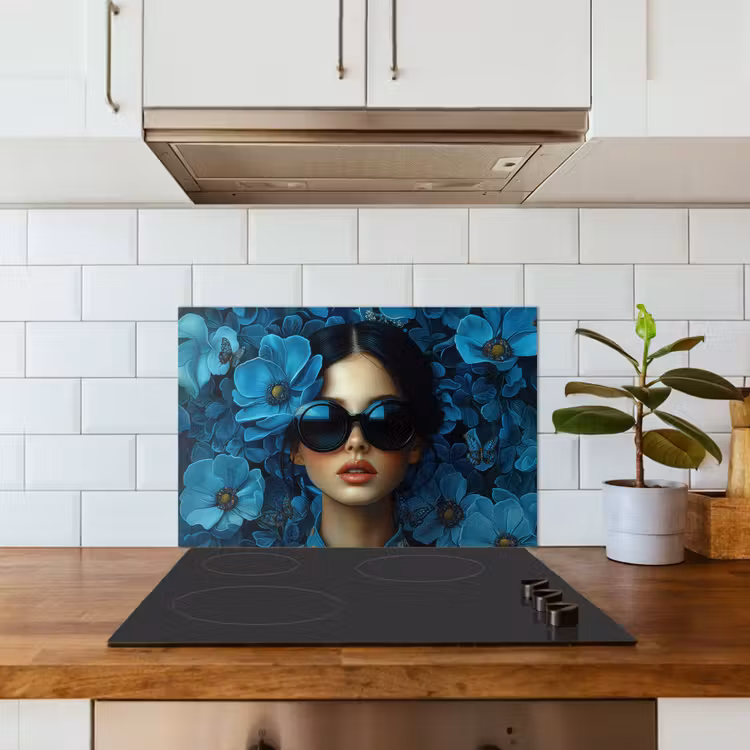 Salpicaderos de cocina - Mujer - Flores - Azul - Estética - Lujo — 3