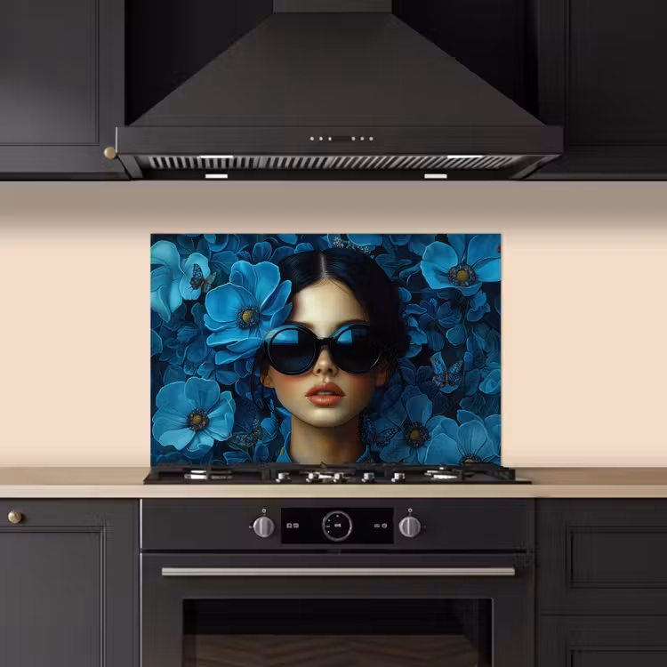 Salpicaderos de cocina - Mujer - Flores - Azul - Estética - Lujo — 5