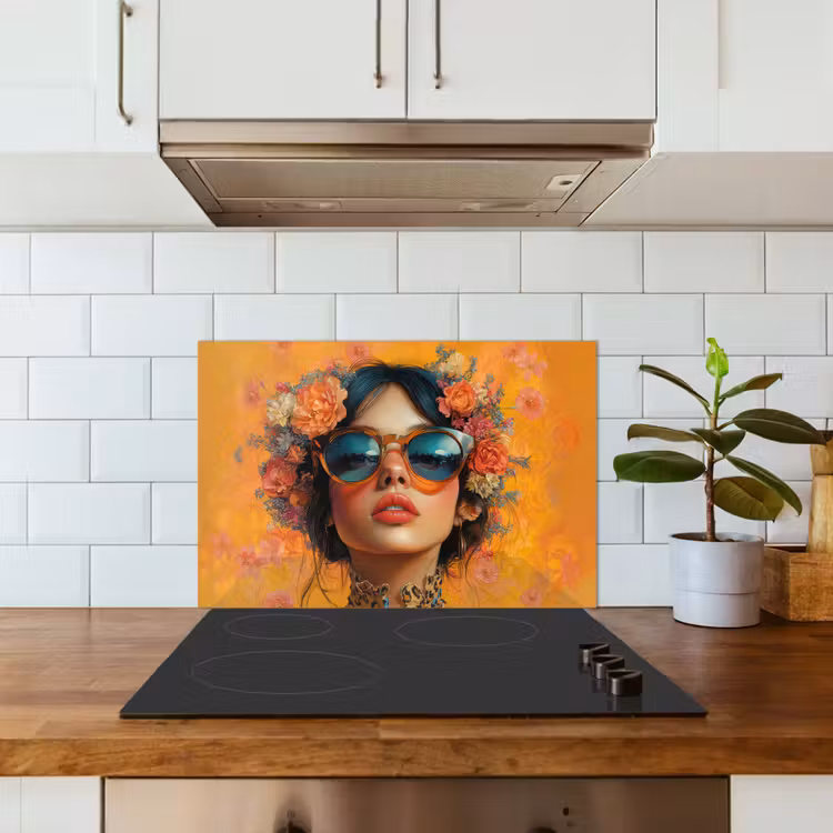 Salpicaderos de cocina - Mujer - Flores - Estética - Naranja — 3
