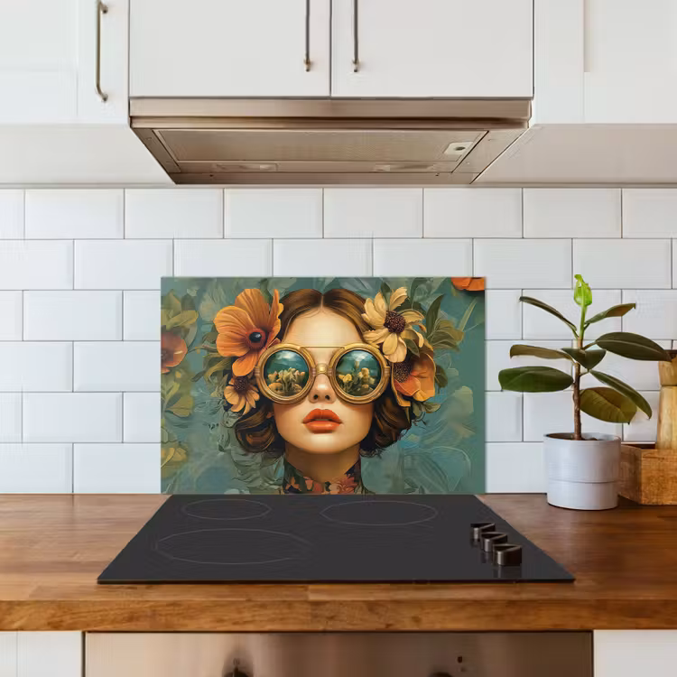 Salpicaderos de cocina - Mujer - Flores - Mariposas - Naturaleza - Vintage — 3