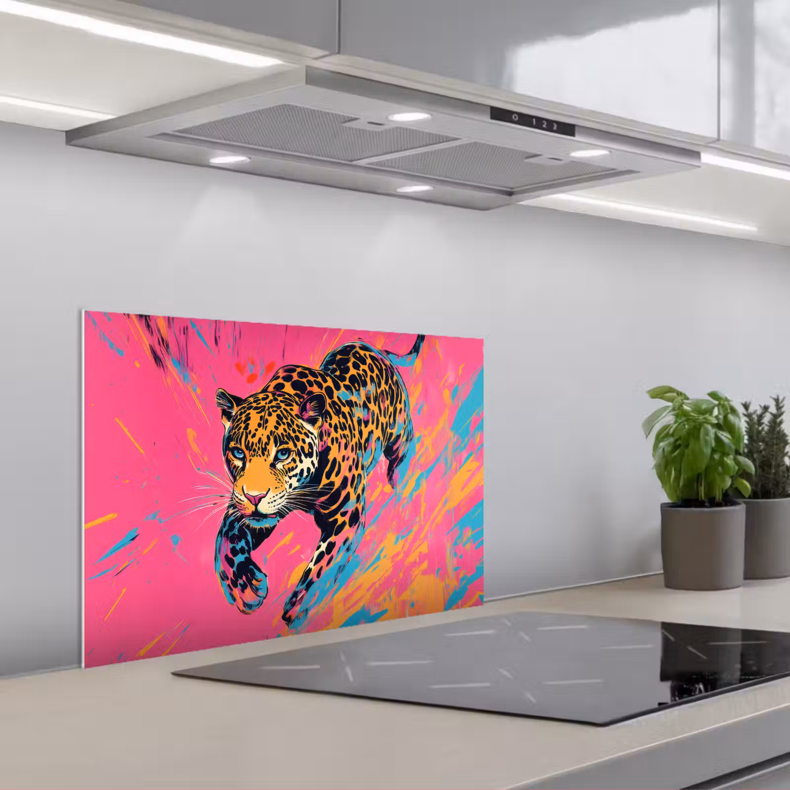 Salpicaderos de cocina - Leopardo - Rosa - Naranja - Azul - Pintura — 1