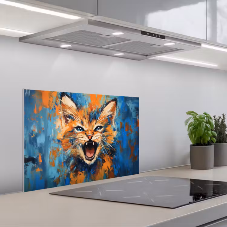 Salpicaderos de cocina - Gato - Colorido - Naranja - Azul — 1