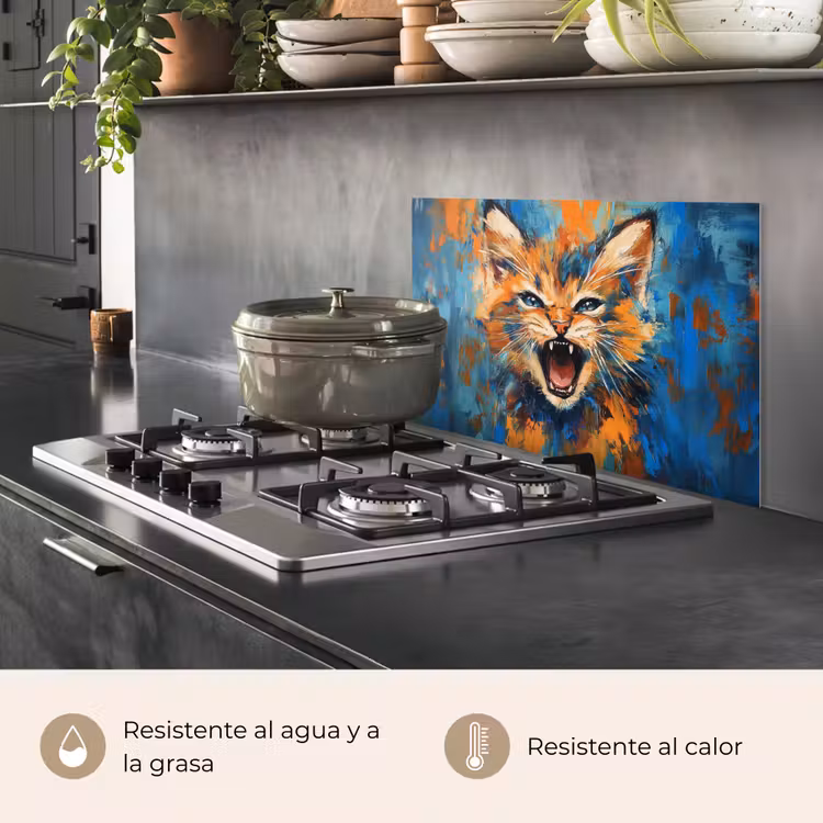 Salpicaderos de cocina - Gato - Colorido - Naranja - Azul — 2