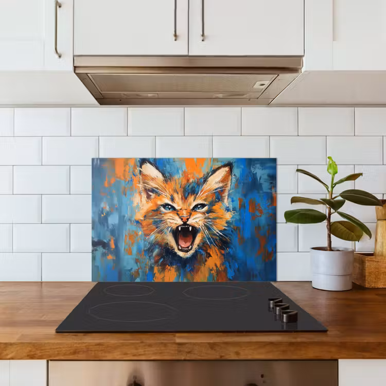 Salpicaderos de cocina - Gato - Colorido - Naranja - Azul — 3