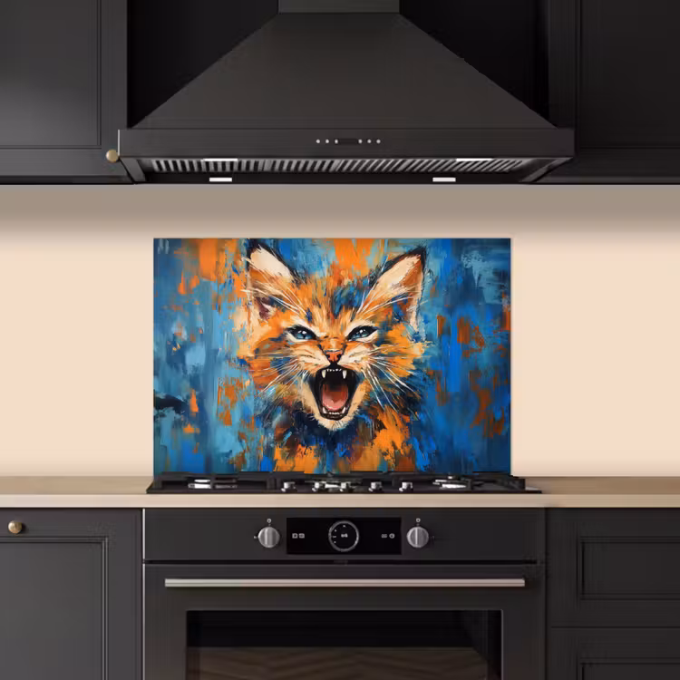 Salpicaderos de cocina - Gato - Colorido - Naranja - Azul — 5