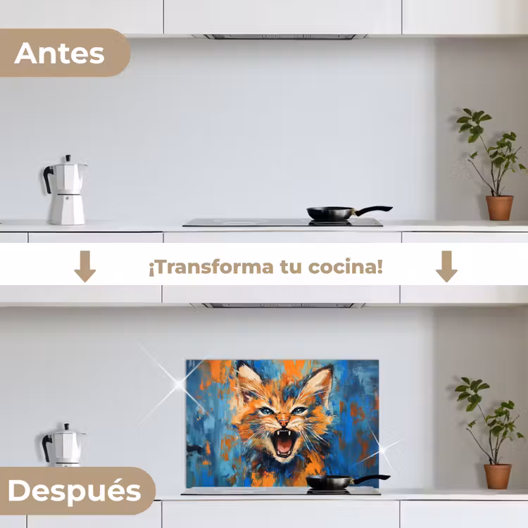 Salpicaderos de cocina - Gato - Colorido - Naranja - Azul — 7