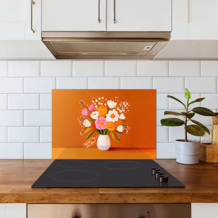 Salpicaderos de cocina - Jarrón - Flores - Naranja — 3