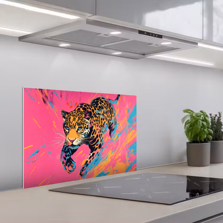 Salpicaderos de cocina - Leopardo - Rosa - Naranja - Azul - Pintura — 1