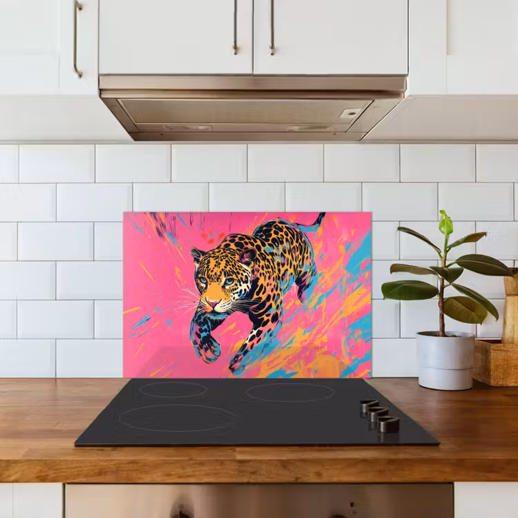 Salpicaderos de cocina - Leopardo - Rosa - Naranja - Azul - Pintura — 3