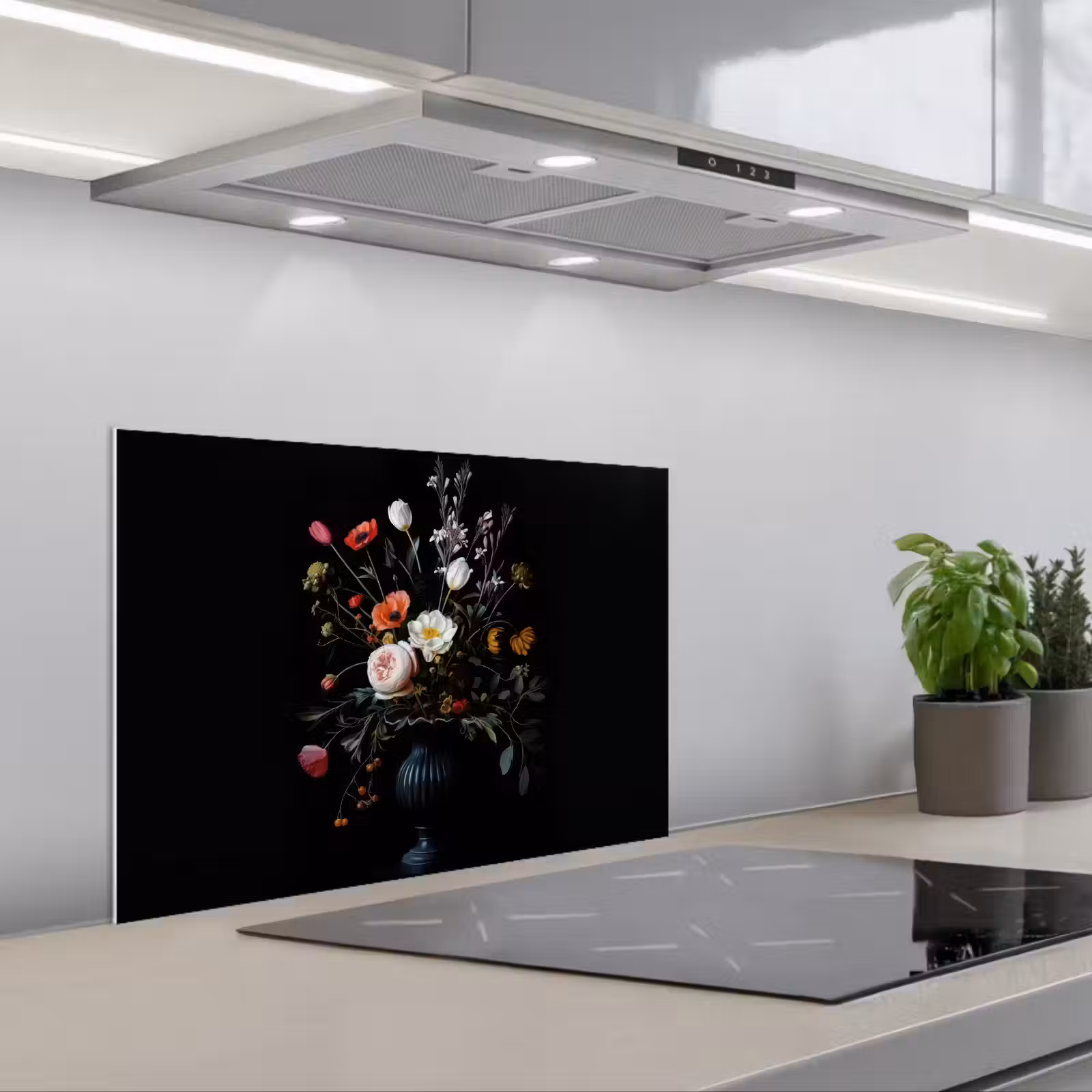 Salpicaderos de cocina - Arreglo floral - Jarrón - Negro — 1