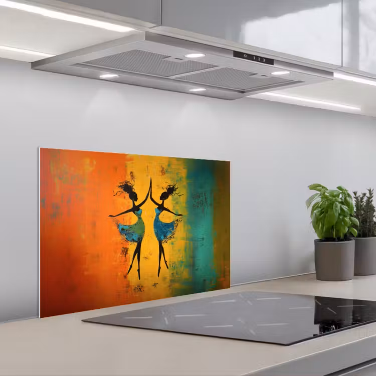 Salpicaderos de cocina - Bailar - Mujeres - Textura de pintura — 1