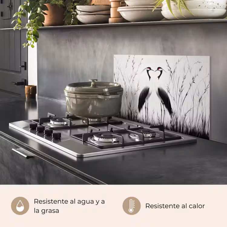 Salpicaderos de cocina - Grulla - Hierba - Forma de corazón - Negro — 2