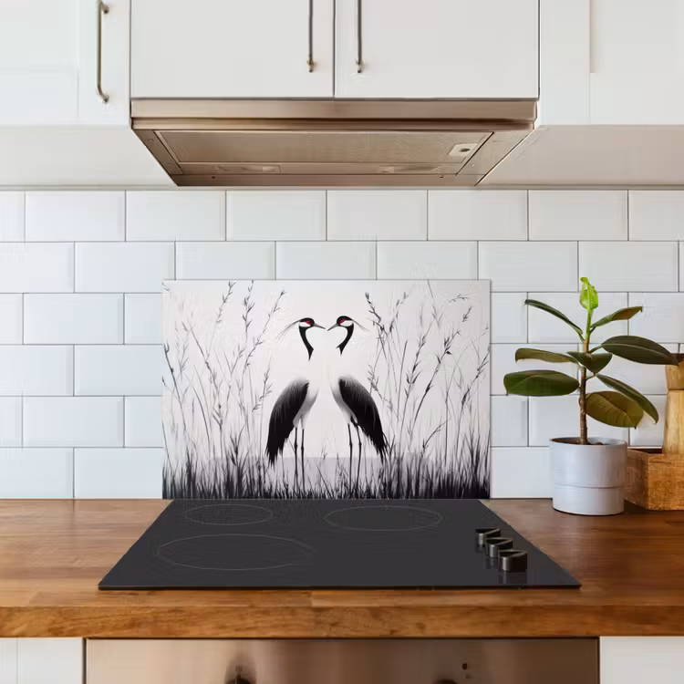 Salpicaderos de cocina - Grulla - Hierba - Forma de corazón - Negro — 3