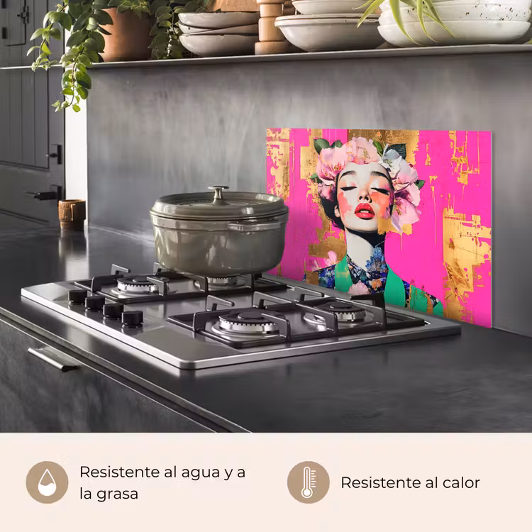 Salpicaderos de cocina - Corona de flores - Oro - Mujer - Retrato — 2