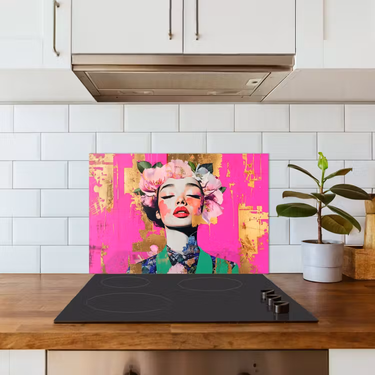 Salpicaderos de cocina - Corona de flores - Oro - Mujer - Retrato — 3