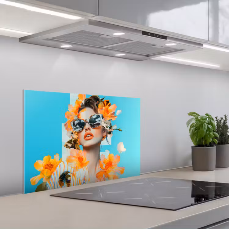 Salpicaderos de cocina - Flores - Mujer - Gafas de sol - Azul — 1