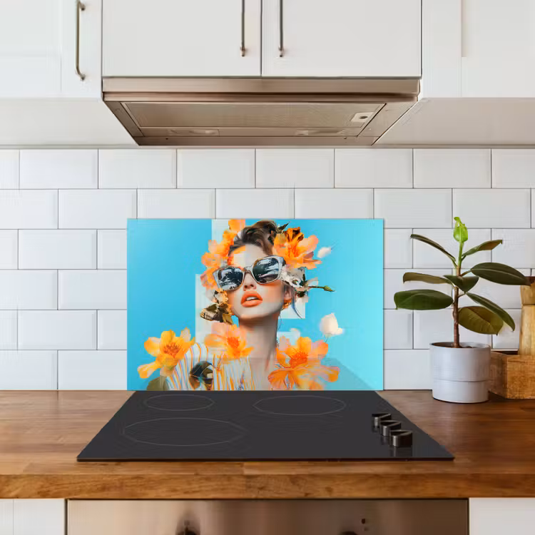 Salpicaderos de cocina - Flores - Mujer - Gafas de sol - Azul — 3