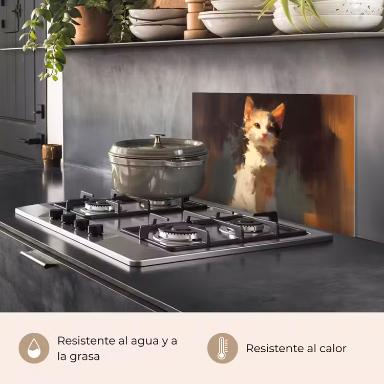 Salpicaderos de cocina - Gato - Pintado - Artístico - Blanco — 2