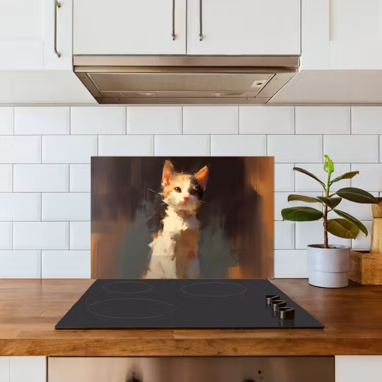 Salpicaderos de cocina - Gato - Pintado - Artístico - Blanco — 3