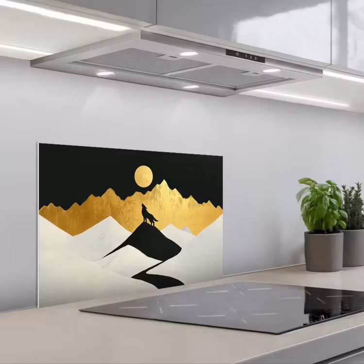 Salpicaderos de cocina - Lobo - Montaña - Luna - Negro — 1