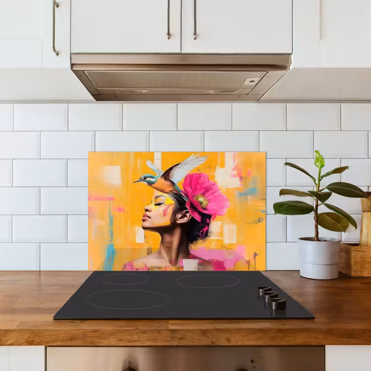 Salpicaderos de cocina - Pájaro - Mujer - Abstracto - Flor — 3