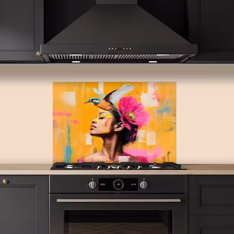 Salpicaderos de cocina - Pájaro - Mujer - Abstracto - Flor — 5
