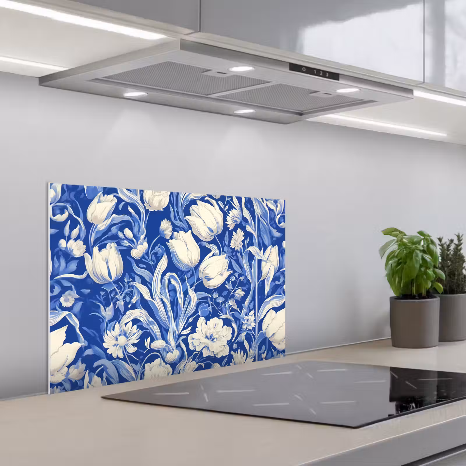 Salpicaderos de cocina - Flores - Azul de Delft - Patrón - Tulipán — 1