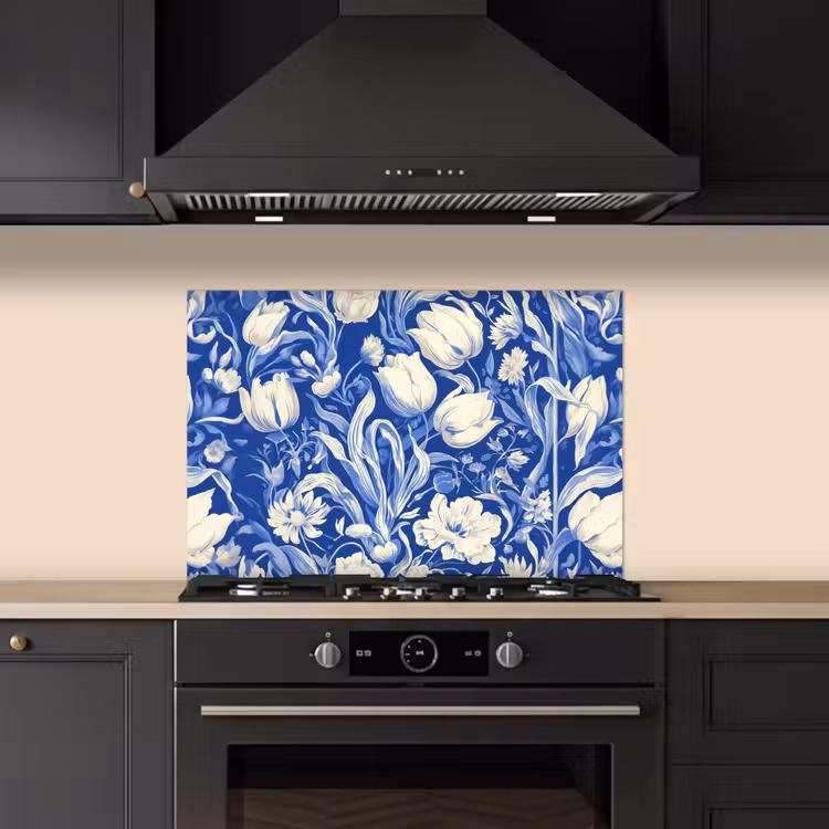 Salpicaderos de cocina - Flores - Azul de Delft - Patrón - Tulipán — 5