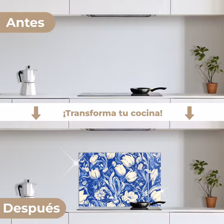 Salpicaderos de cocina - Flores - Azul de Delft - Patrón - Tulipán — 7