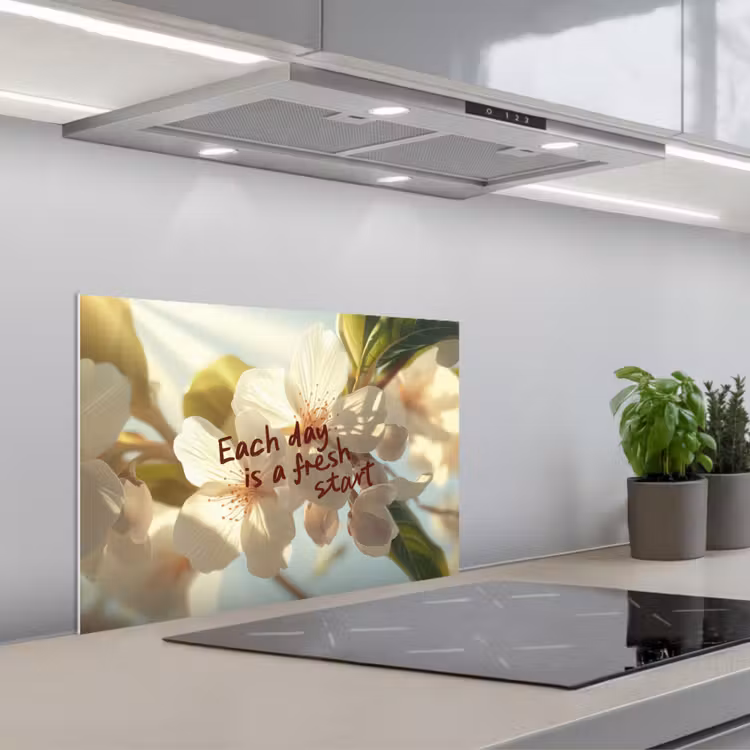 Salpicaderos de cocina - Flores - Luz del sol - Cita - Blanco — 1