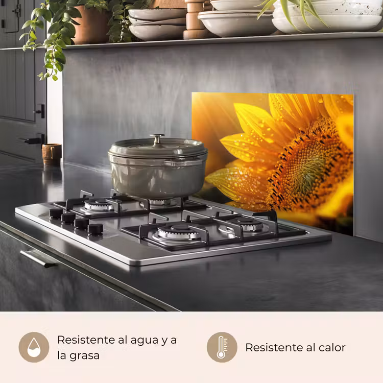 Salpicaderos de cocina - Girasol - Gotas de rocío - Amarillo - Luz solar — 2