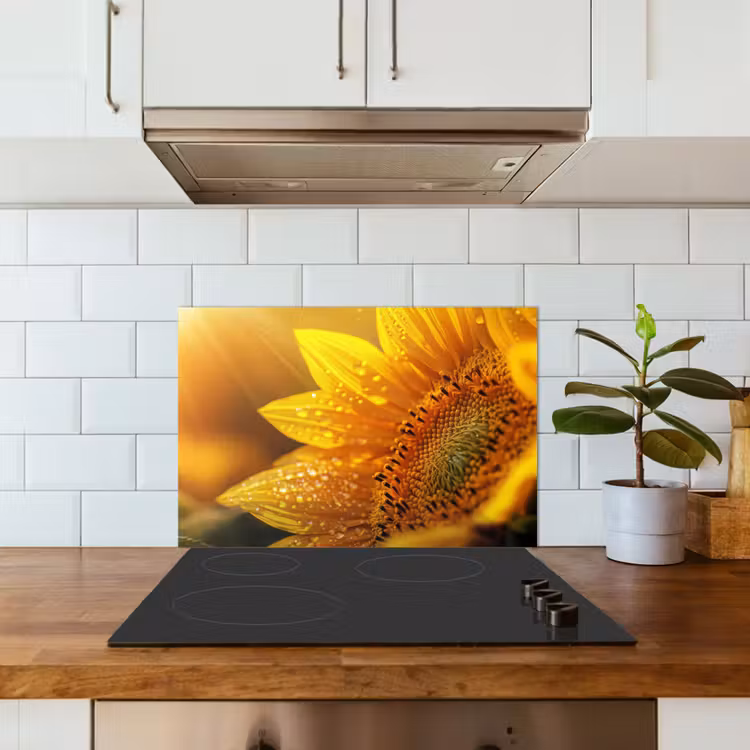 Salpicaderos de cocina - Girasol - Gotas de rocío - Amarillo - Luz solar — 3