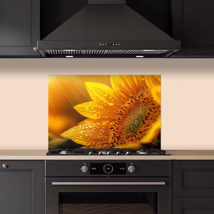 Salpicaderos de cocina - Girasol - Gotas de rocío - Amarillo - Luz solar — 5