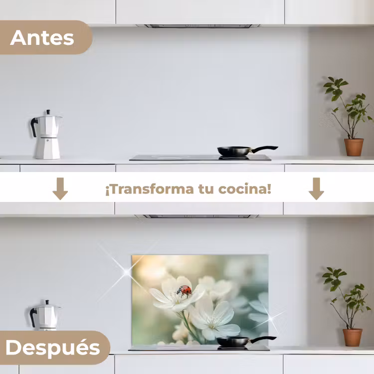 Salpicaderos de cocina - Mariquita - Flores - Blanco — 7