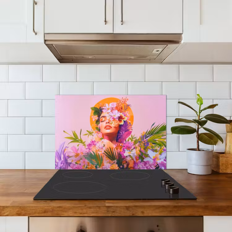 Salpicaderos de cocina - Mujer - Abstracto - Círculo - Flores — 3