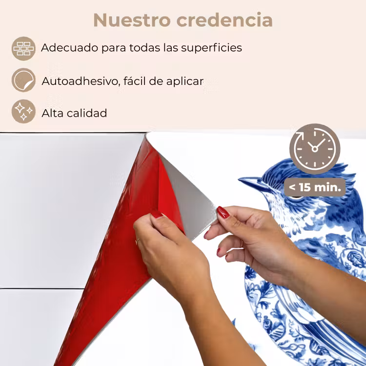 Salpicaderos de cocina - Pájaro - Azul de Delft - Ilustración - Flores — 4