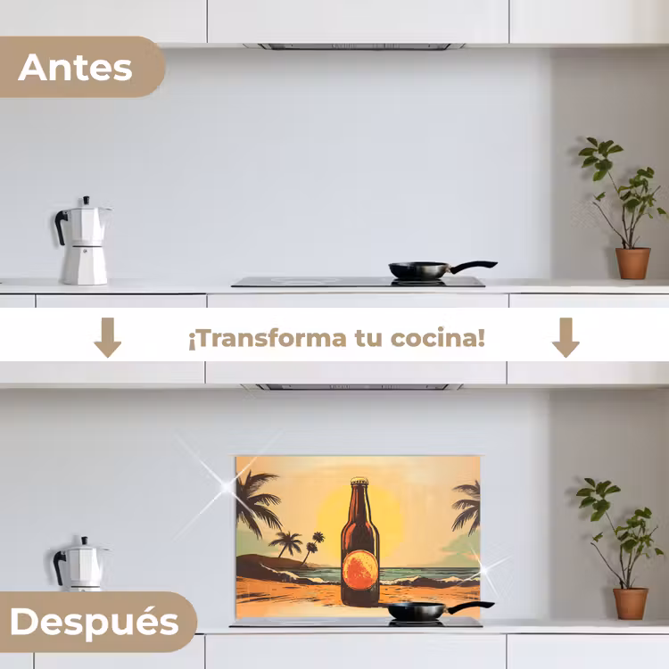 Salpicaderos de cocina - Botella de cerveza - Puesta de sol - Palmeras - Mar — 7