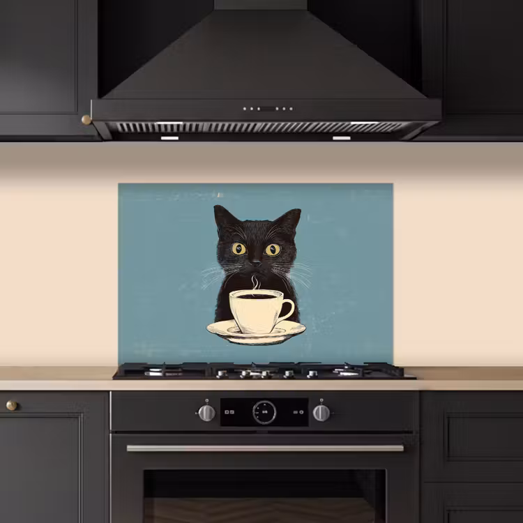 Salpicaderos de cocina - Gato - Negro - Café - Minimalista — 5