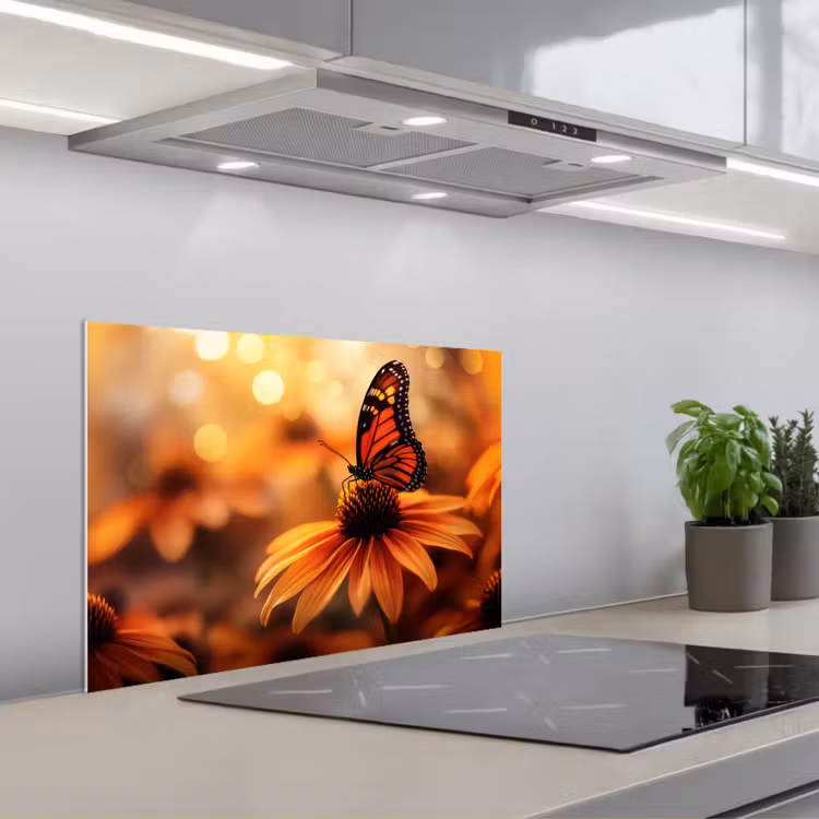 Salpicaderos de cocina - Mariposa - Flores - Naranja — 1