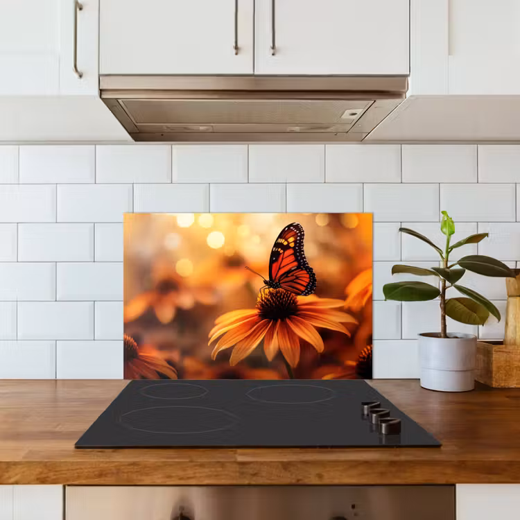 Salpicaderos de cocina - Mariposa - Flores - Naranja — 3