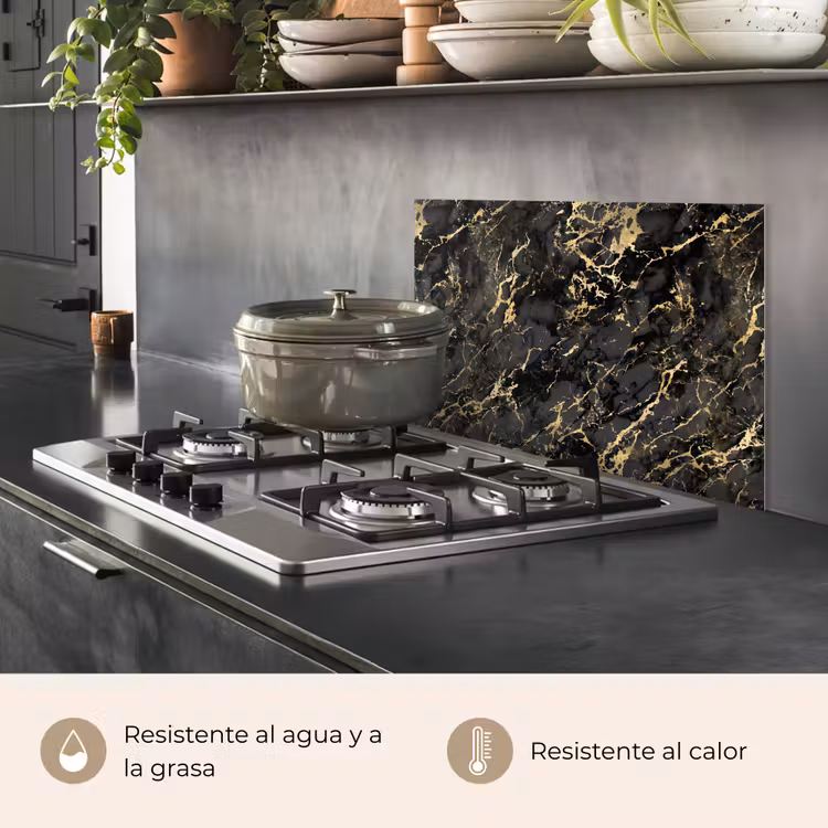 Salpicaderos de cocina - Mármol - Negro - Estructura dorada — 2