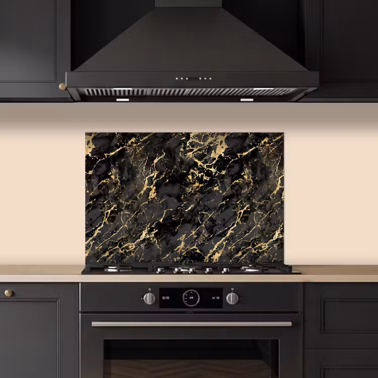 Salpicaderos de cocina - Mármol - Negro - Estructura dorada — 5