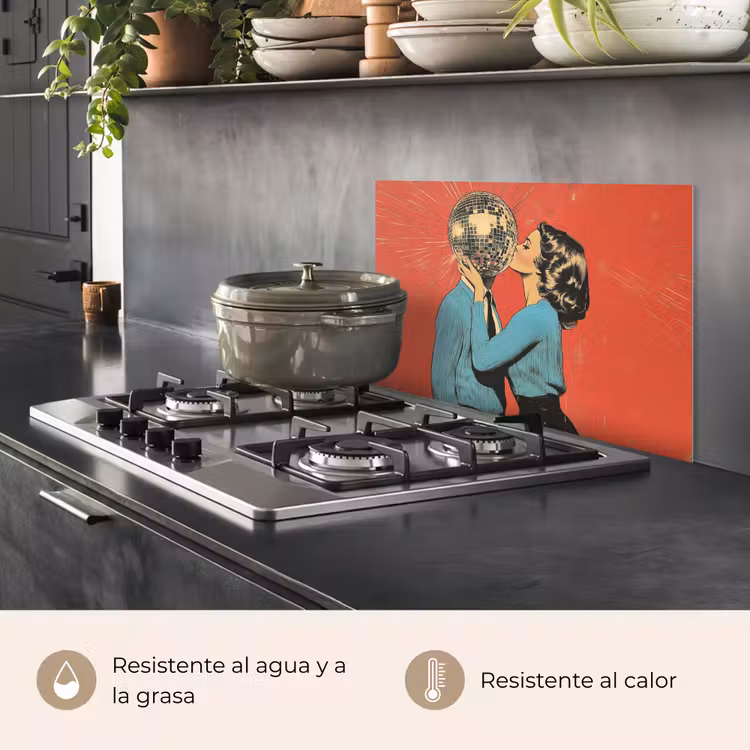 Salpicaderos de cocina - Mujer - Retro - Bola de discoteca - Beso — 2