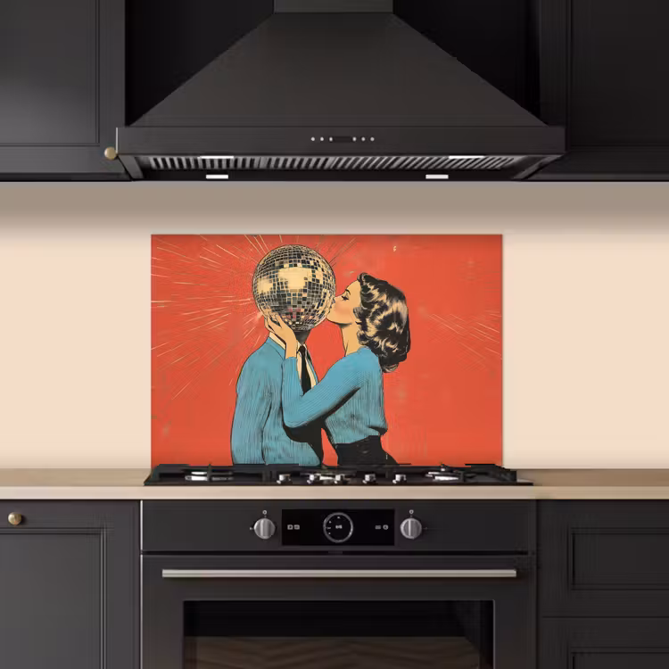 Salpicaderos de cocina - Mujer - Retro - Bola de discoteca - Beso — 5