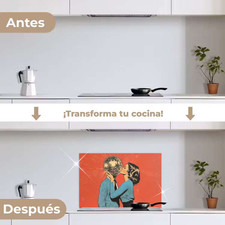 Salpicaderos de cocina - Mujer - Retro - Bola de discoteca - Beso — 7