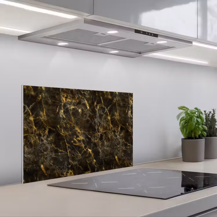 Salpicaderos de cocina - Negro - Mármol - Oro — 1