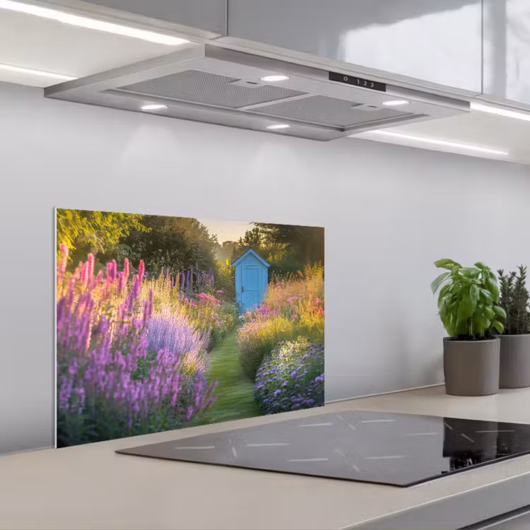 Salpicaderos de cocina - Casa de jardín - Azul - Flores — 1