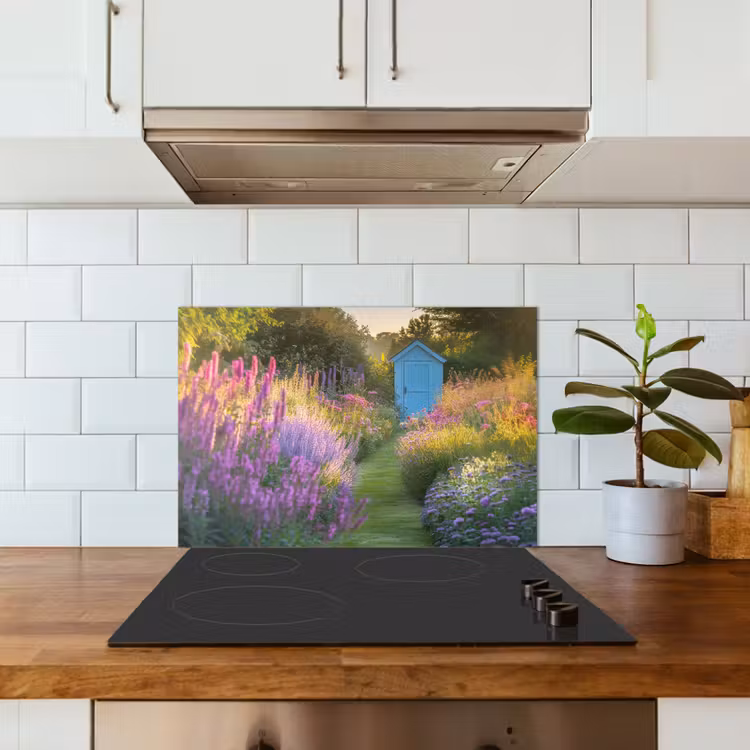 Salpicaderos de cocina - Casa de jardín - Azul - Flores — 3