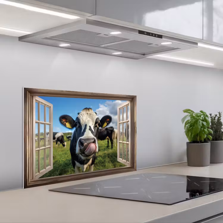 Salpicaderos de cocina - Mirar a través - Vaca - Pradera - Animales - Naturaleza — 1