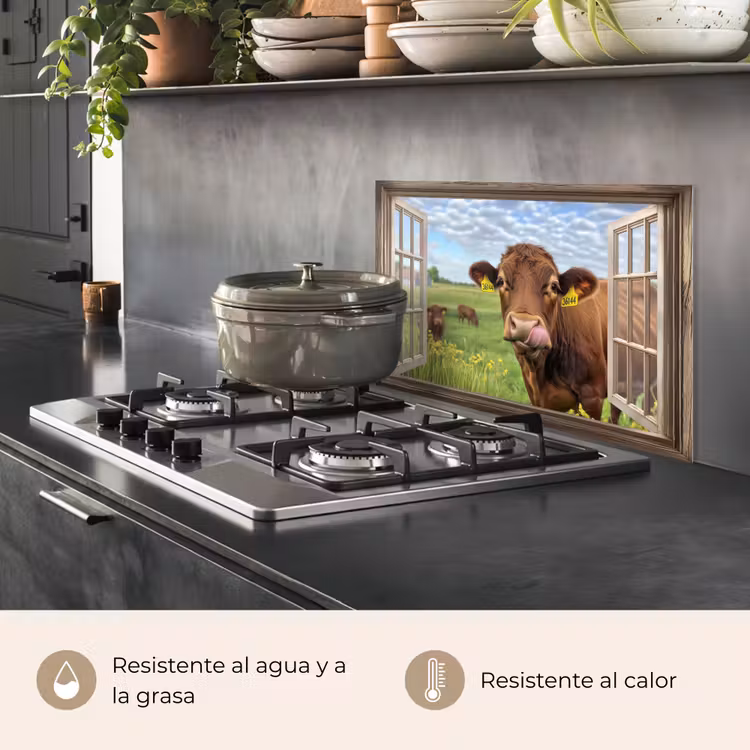 Salpicaderos de cocina - Mirar a través - Vaca - Pradera - Paisaje - Animales — 2